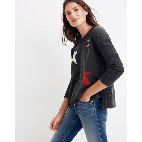 Madewell Starry Night Sweater Merino Wool Gray Chenille Crew Neck XS - Picture 1 of 12